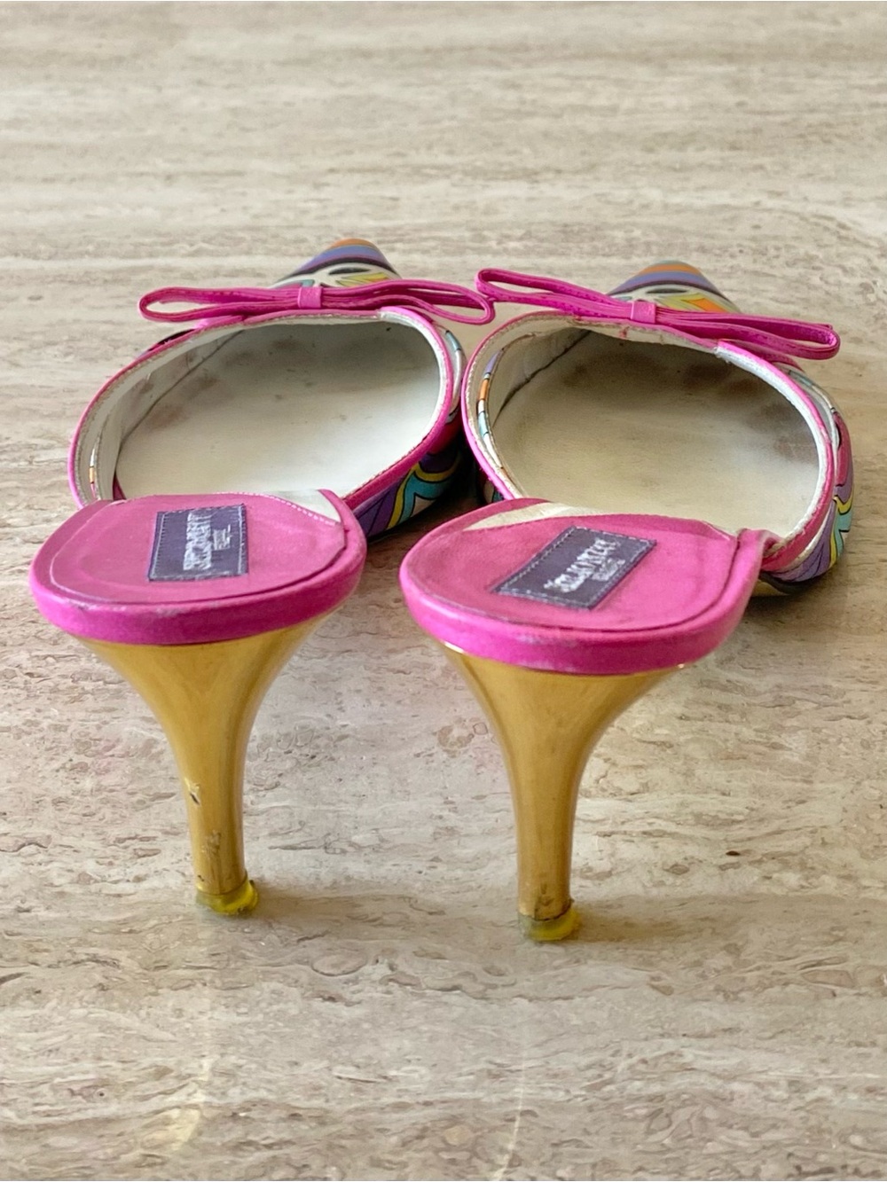 Vintage Emilio Pucci Abstract Print Bow Mule Heels - Picture 9 of 11